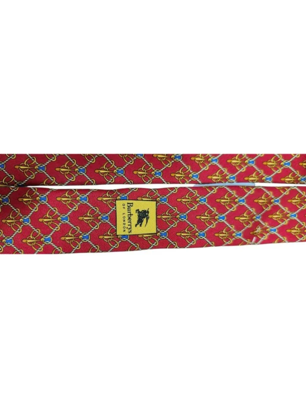 Vintage Burberrys of London 100% Silk Red Equestrian Rope Chain Print Tie